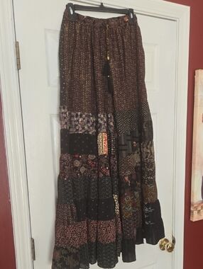 Bohemian Patchwork Maxi Bell Bottom Pants. Multi Colored